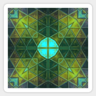 Mosaic Kaleidoscope Square Yellow and Teal Sticker